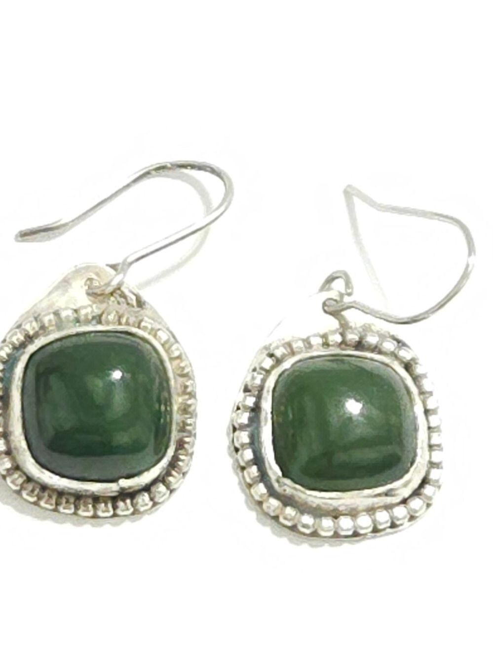 Vintage Sterling Silver Green Stone Dangle Earrings - Picture 3 of 4